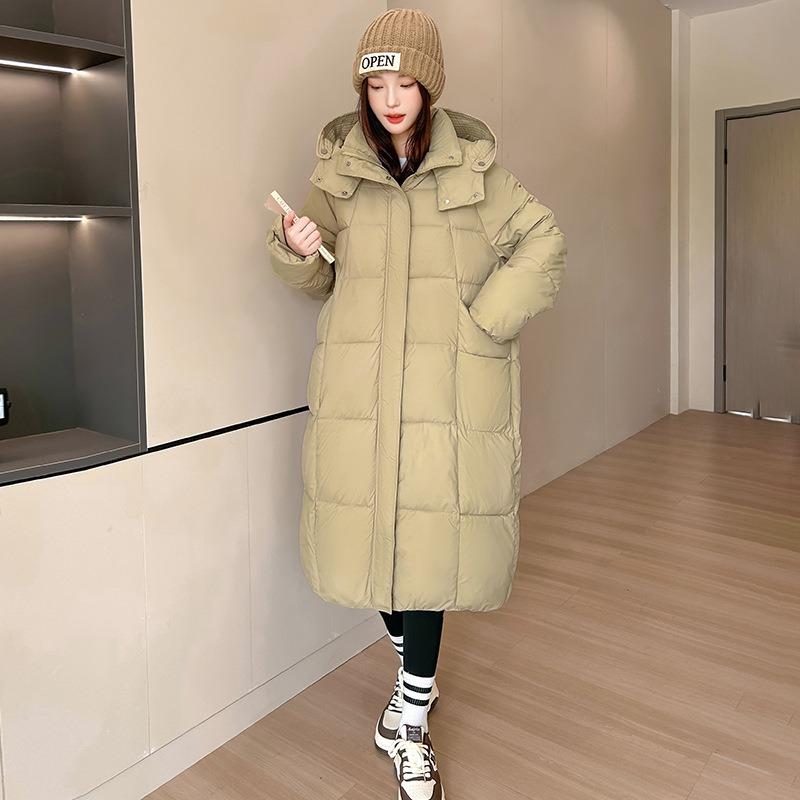 Large size winter thickened long over-the-knee loose version cotton clothes fashionable new warm women's hooded jacket