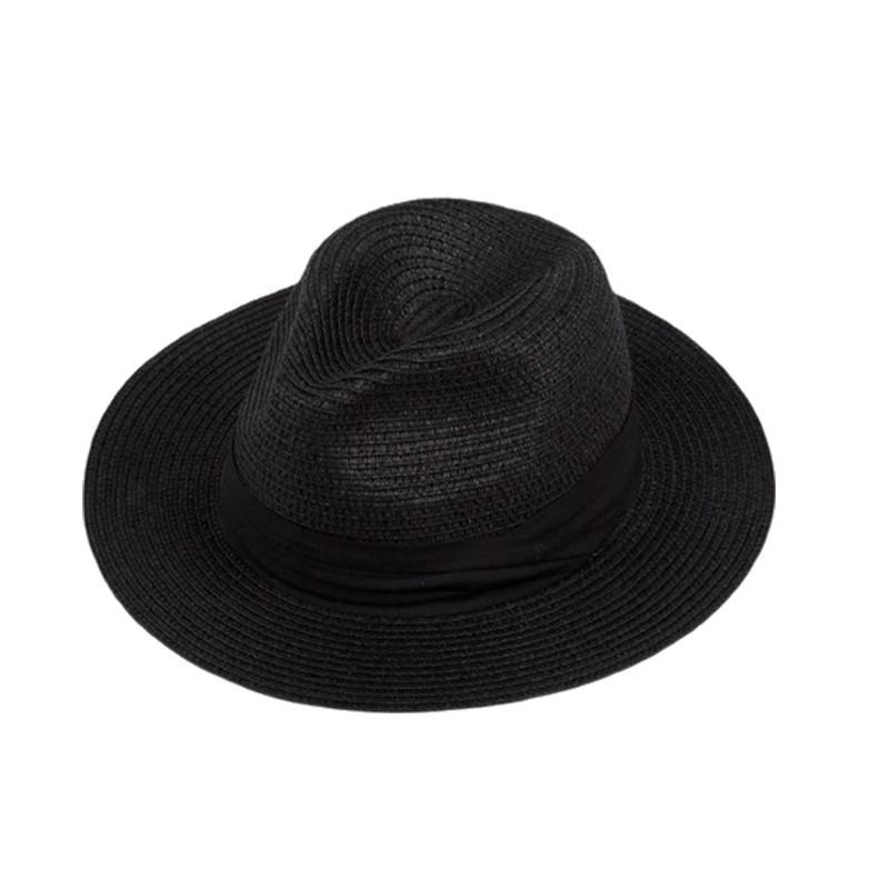 Casual Foldable Straw Hat Wide Brim Sun Protection Hat For Women чёрный