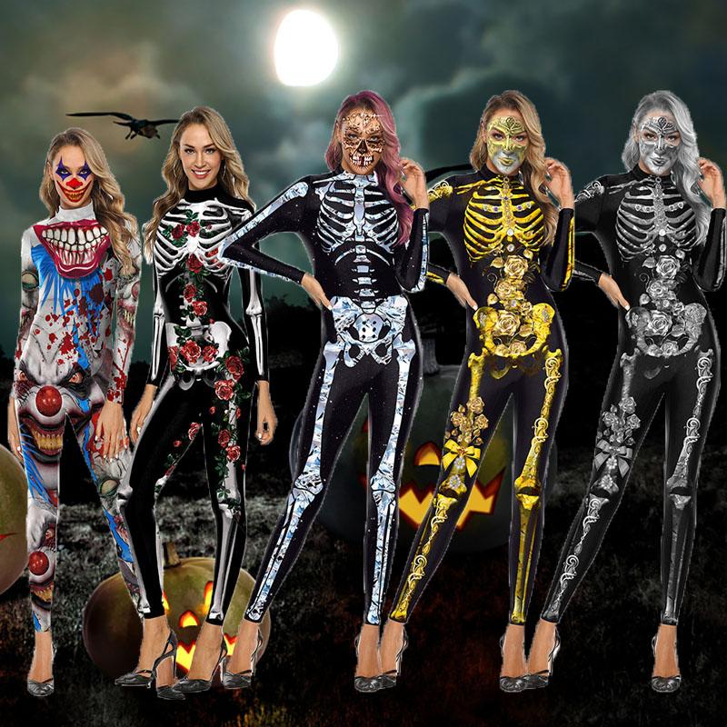 Jumpsuits Skeleton Adult Long Sleeve Zipper Bodysuit Catsuit Halloween Costume