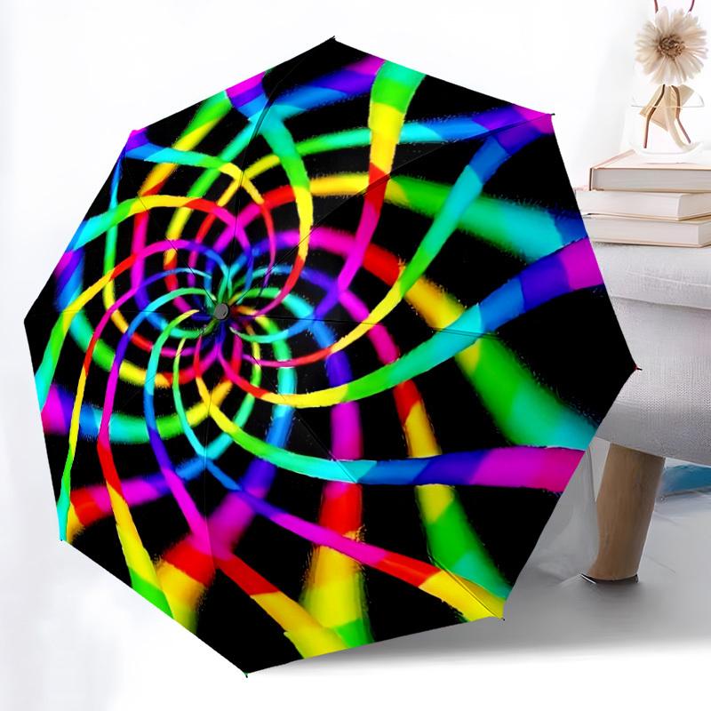 

1pc Rainbow Spiral Pattern Automatic Folding Umbrella Durable Iron Frame,All Seasons Home Travel Outdoor Multifunctional Umbrella yy251115177