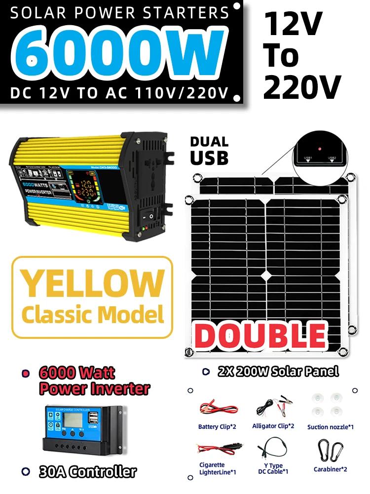 6000w 220v Solar Plate Complete Kit House Plug 200w Solar Panel Kit With Battery And Inverter Intelligent Solar Kit For Camping