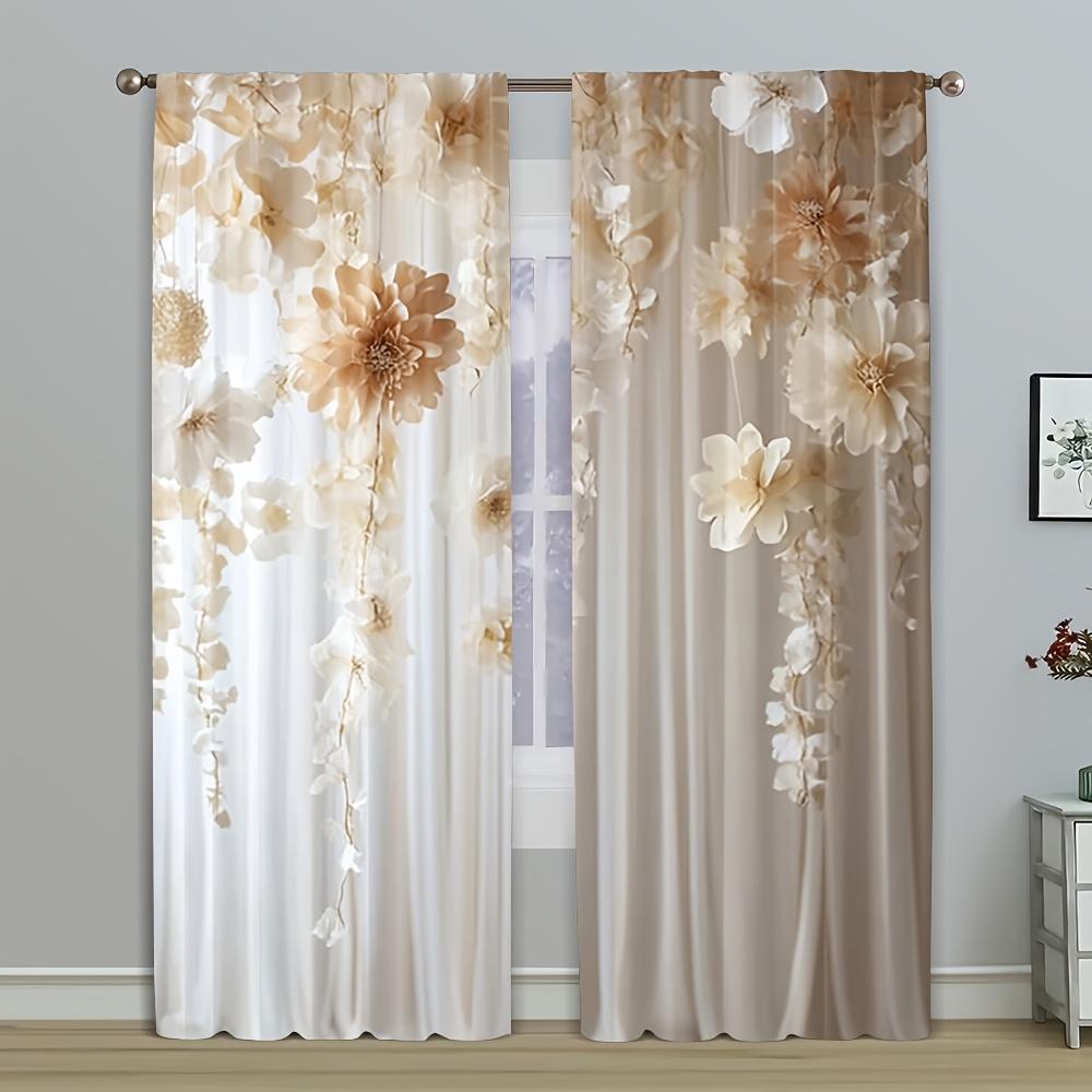 

2 шт. Элегантные полупрозрачные шторы с принтом белых роз с кулиской – для спальни, гостиной и кухни 53x116cm(2pcs)