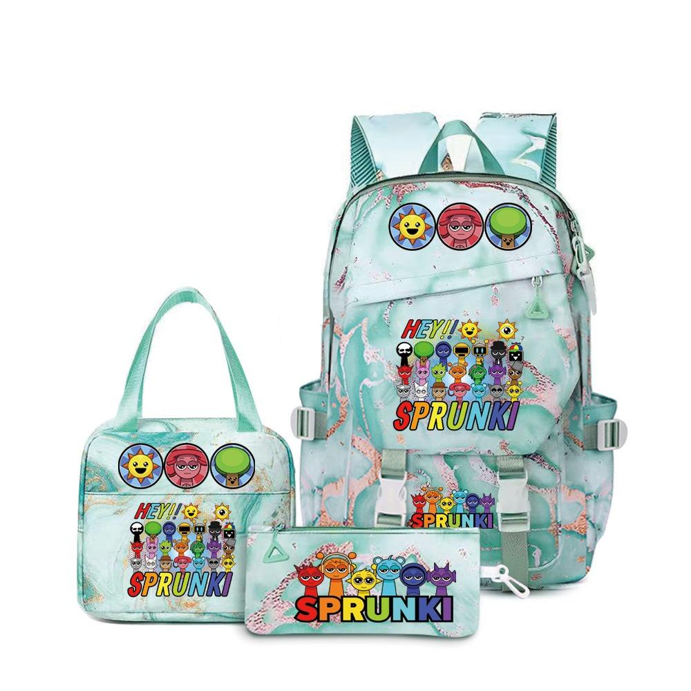Rhythm Box Sprunki Cartoon Backpack Campus Male and Female Versatile Student Large Capacity School Bag Three-piece Set L