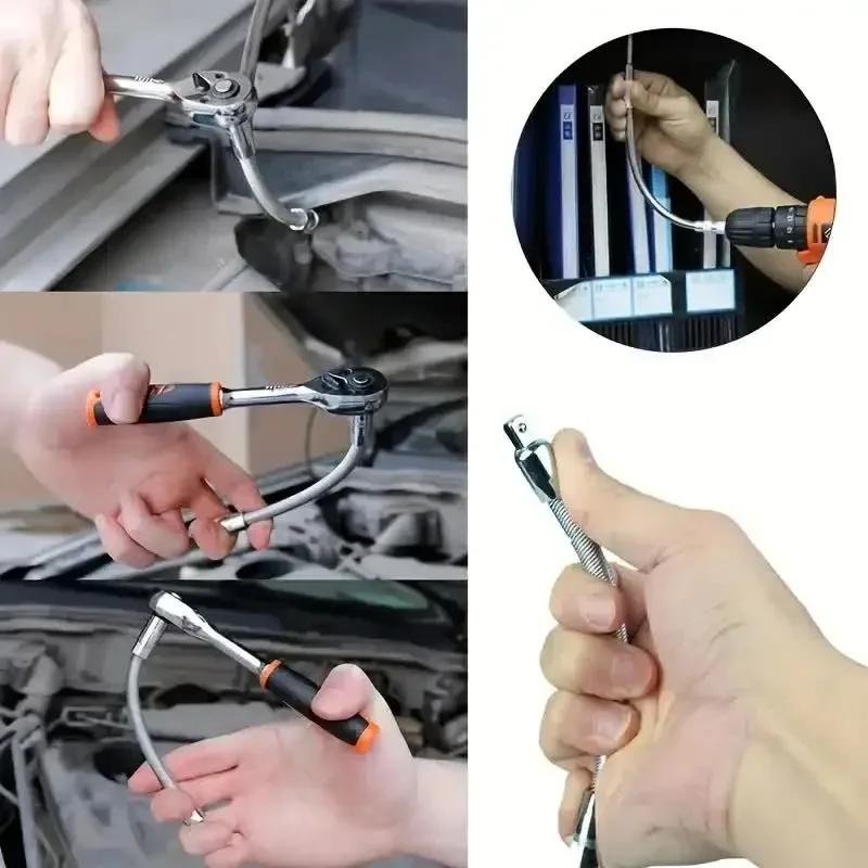 Wrench Sleeve Extension Rod Socket Wrenches, Drive Head Bendable 1/4 3/8 1/2 Drive Flexible Socket Extension Bar Ad