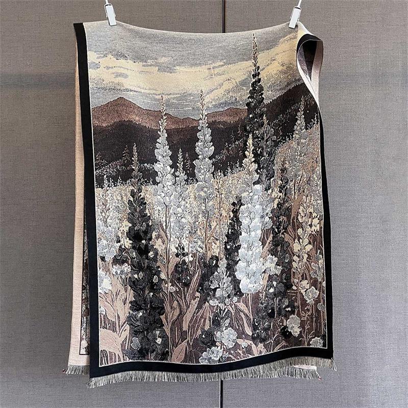 Design Floral bedruckter Kaschmirschal Frauen Winter Pashmina Schals und Tücher Dicke warme Bufanda Stolen Decke Luxus