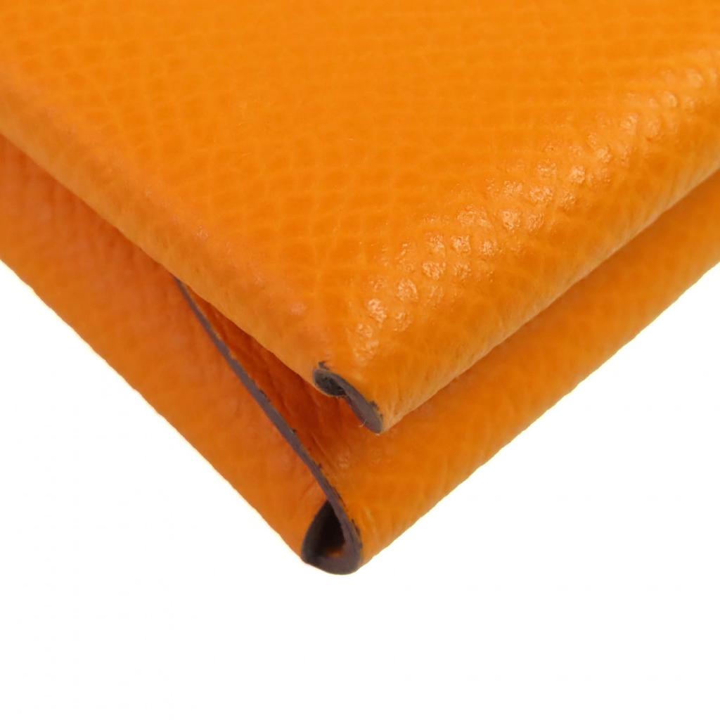 Excellent HERMES Coin case Calvi duo Card Case Orange Epsom Leather Women Used