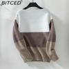 BITCED Colour-Block Off-the-Shoulder Button-Front Pullover Women's Sweater Autumn/Winter Casual Oversized Knitwear