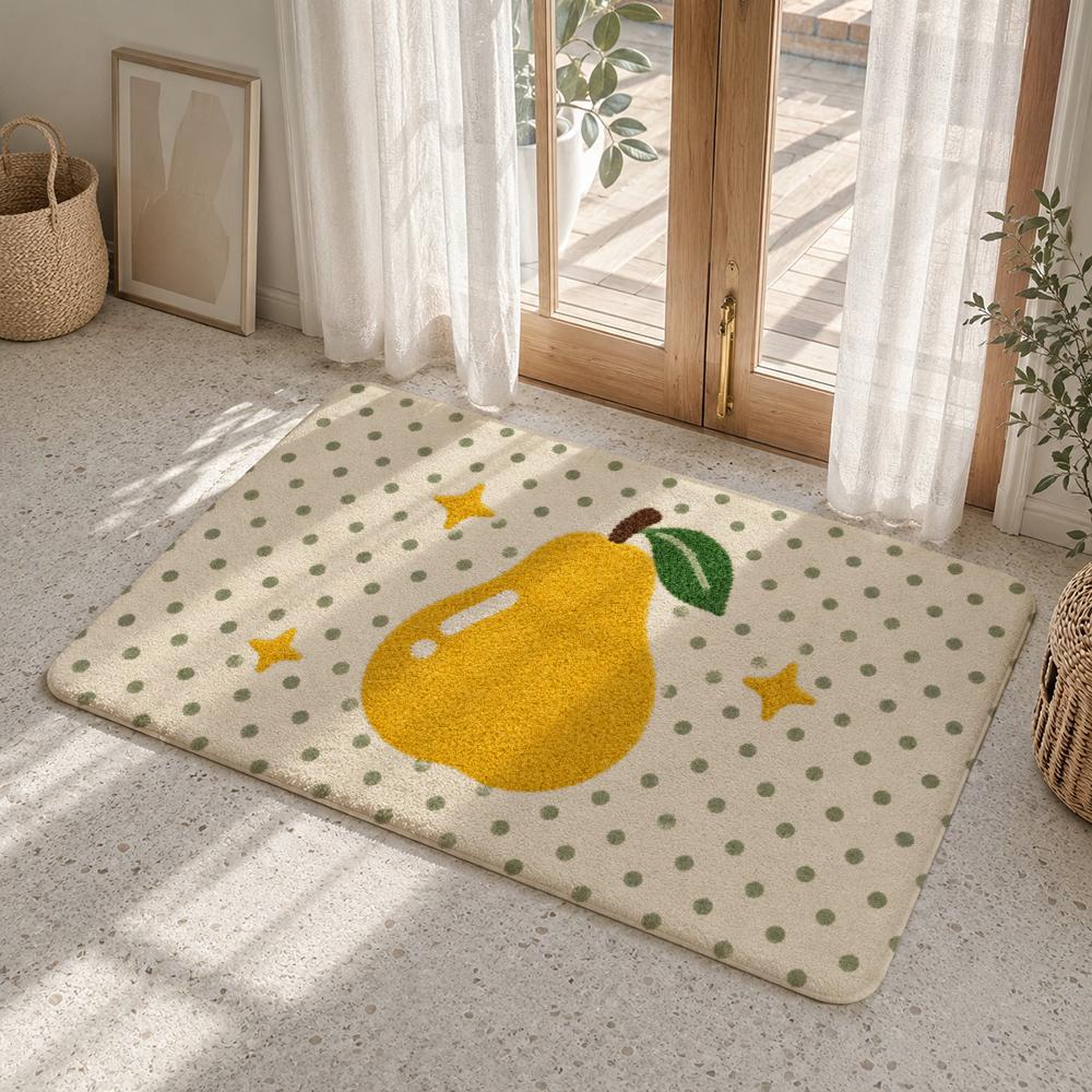 Fruity Cartoon Dotted Textures Floor Mat Flannel Rug Soft Non Slip Washable Door Mat For Bathroom Bedroom Kitchen Home Decor