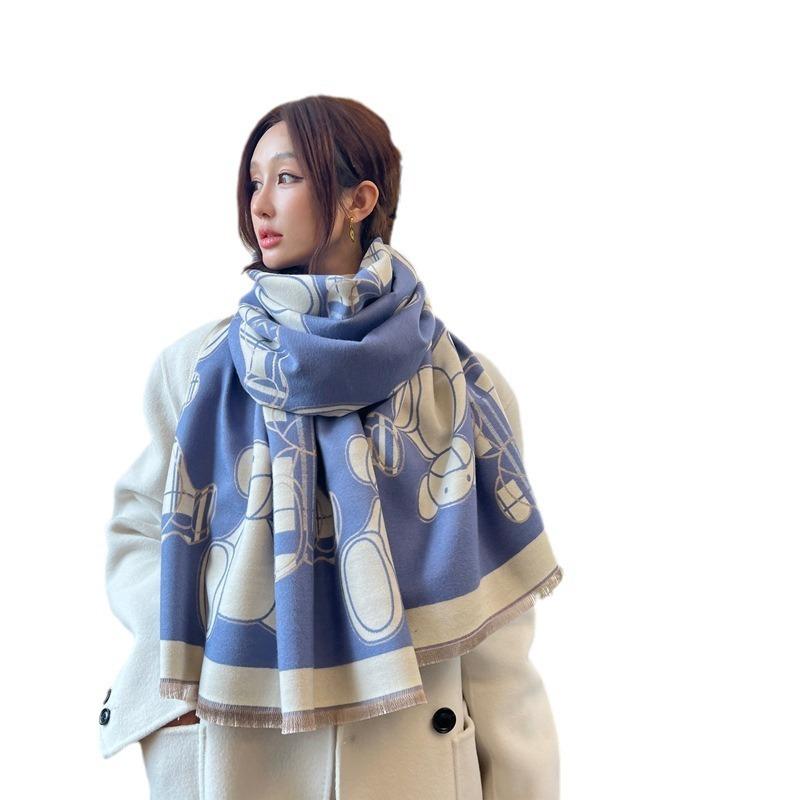 Cartoon bear imitation cashmere scarf women's fashion thickened warm scarf autumn and winter windproof outer shawl women