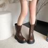 Winter Street Style Thick Heel Women Knight Boots Fashion Slip On Party Dress Shoes Ladies Concise Leather Mid Calf Booties