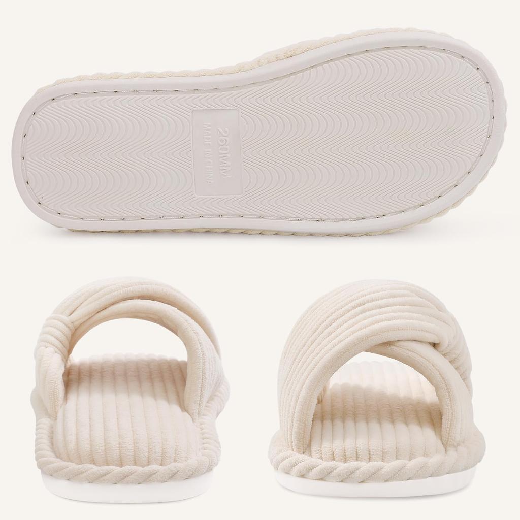Fashion Kidmi Corduroy Women Slippers Indoor Open Toe House Shoes Memory Foam Slides With Adjustable Bow Strap Spring New Lady Slippers