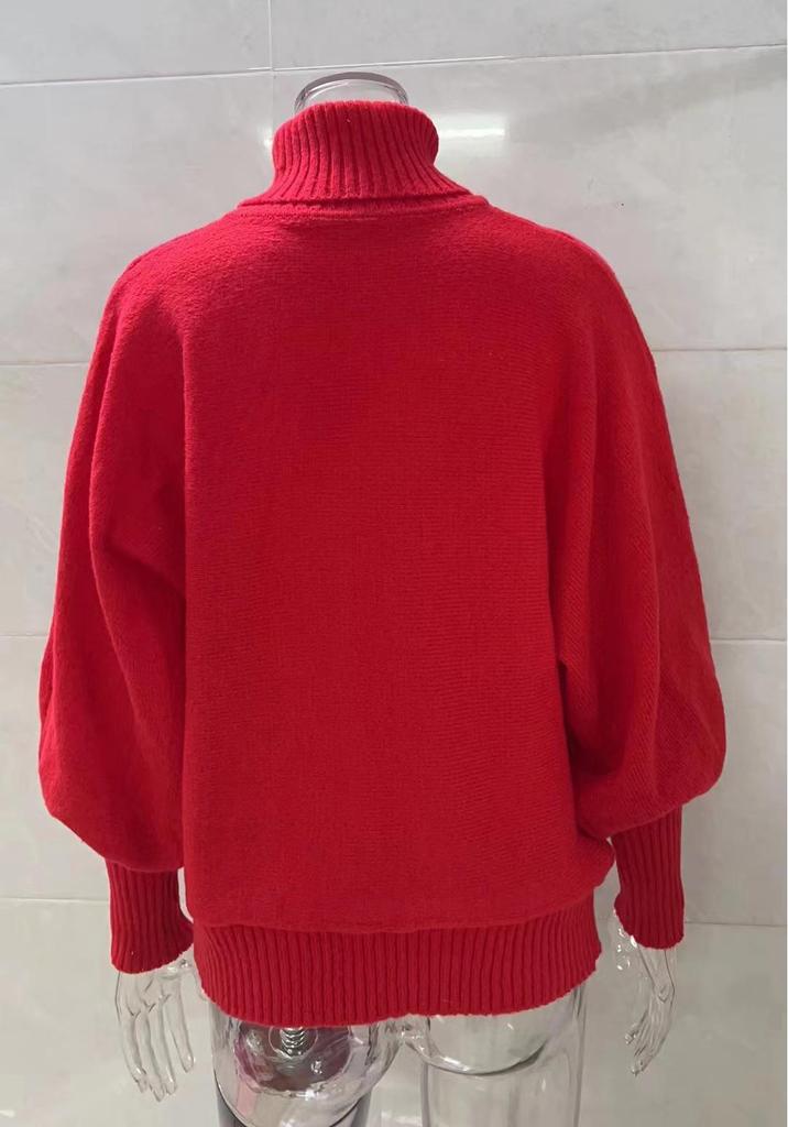 Women's European and American Loose Bat Sleeve Christmas Turtleneck Sweater