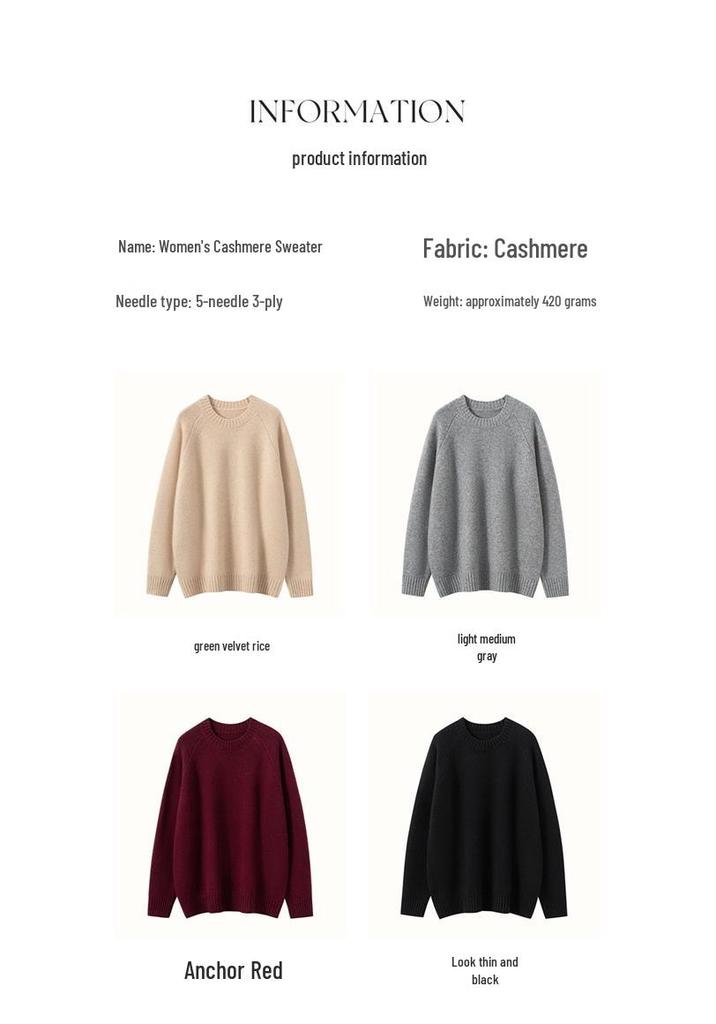 Women's Cozy Raglan Cashmere Sweater - Thick, Loose Knit, Round Neck Base Layer for Autumn and Winter