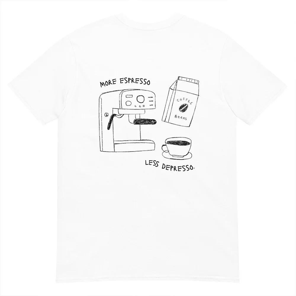 

More Espresso Less Depresso Letter Print TShirt Aesthetic Coffee Lover Graphic Tees Unisex Short Sleeve Loose Cotton T Shirts S