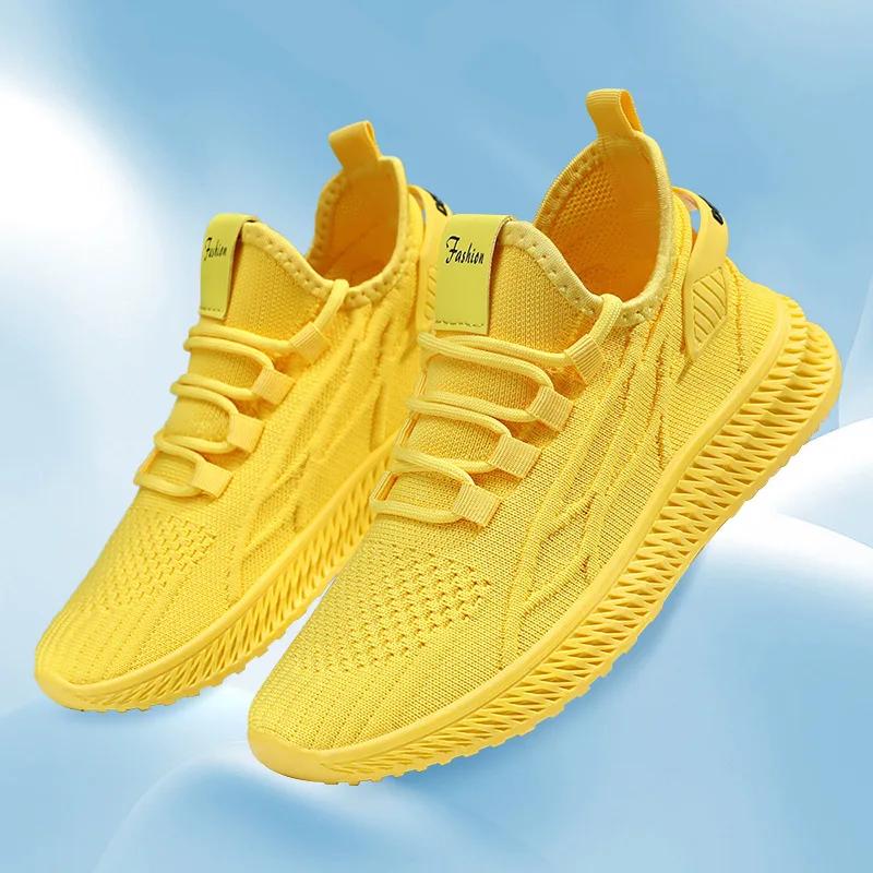 Fashion Trendy Summer Comfortable Sneakers Red Yellow Women Casual Outdoor Running Shoes Women's Knit Mesh Breathable Sports Shoes