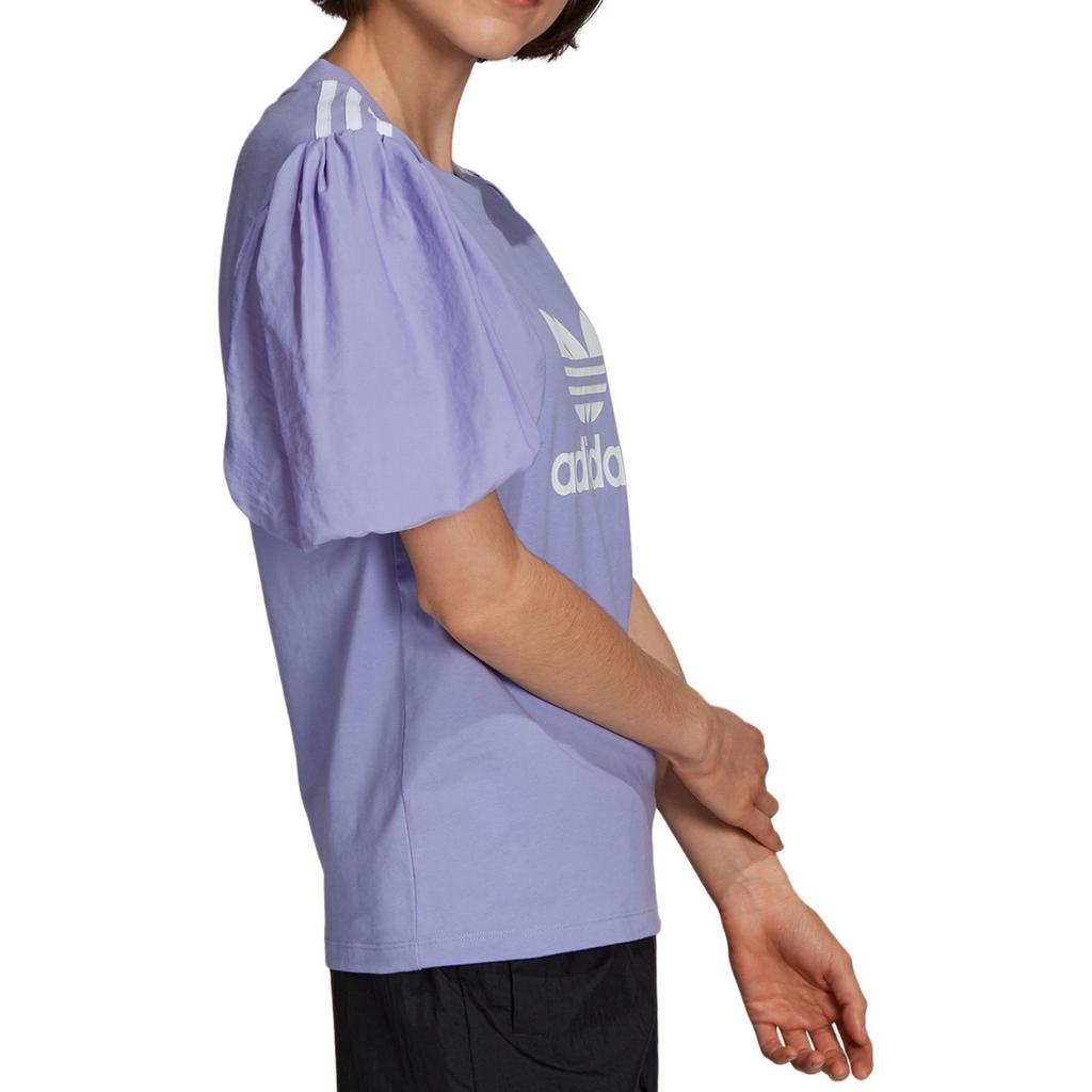 Adidas Originals Three Stripes Round Neck Pullover Printed Letter Casual Short Sleeve Lantern Sleeve T-Shirt Women Tops Purple H59037