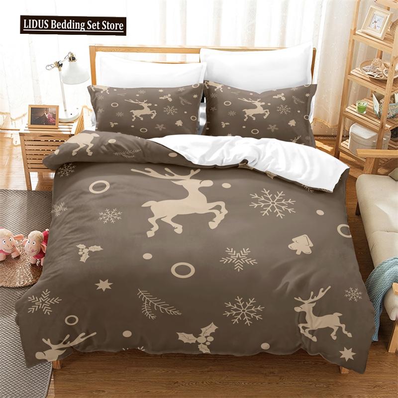 Merry Christmas Duvet Cover Set Twin King Queen Cartoon Santa Claus Bedding Set Polyester Christmas Gingerbread Man Quilt Cover