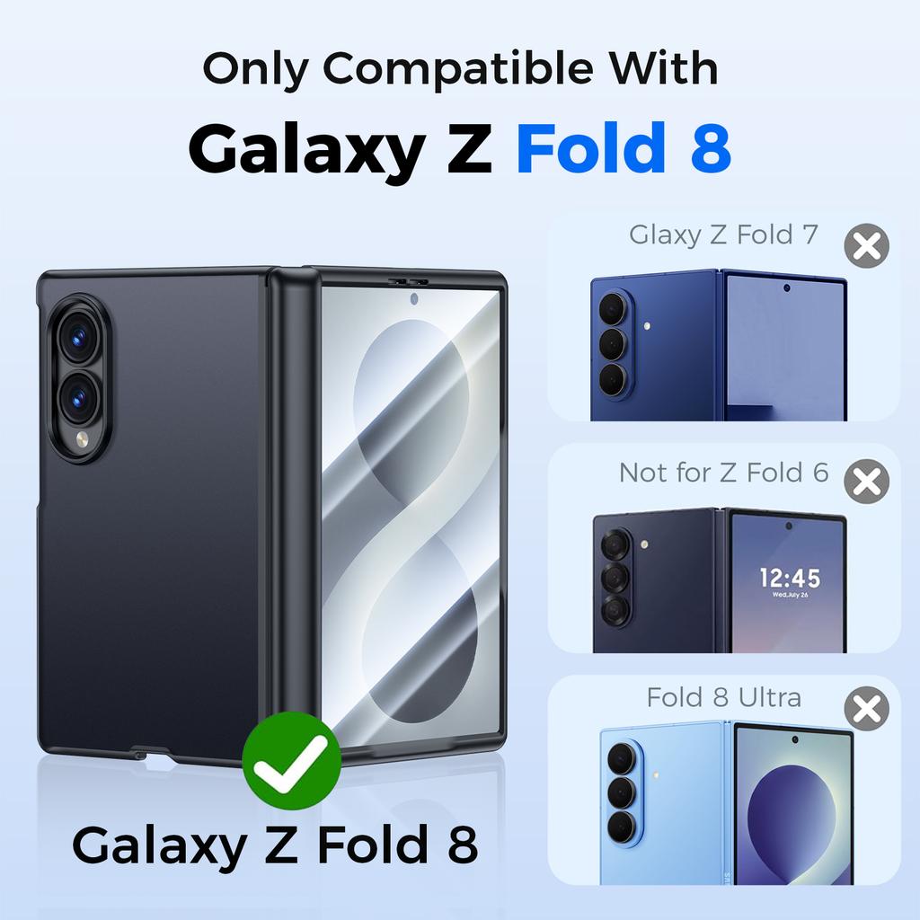 Foldable Phone Case with Hinge Protection and 9H Tempered Glass for Samsung Galaxy Z Fold 8-Black