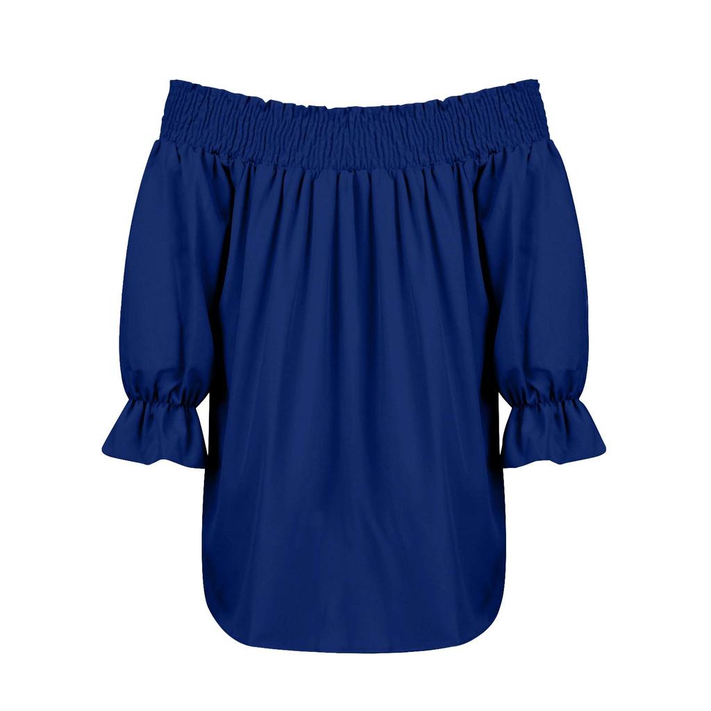 Women's Bubble Sleeve Bow Long Sleeve Square Neck Top Off-shoulder Color Women's Tops And Blouses
