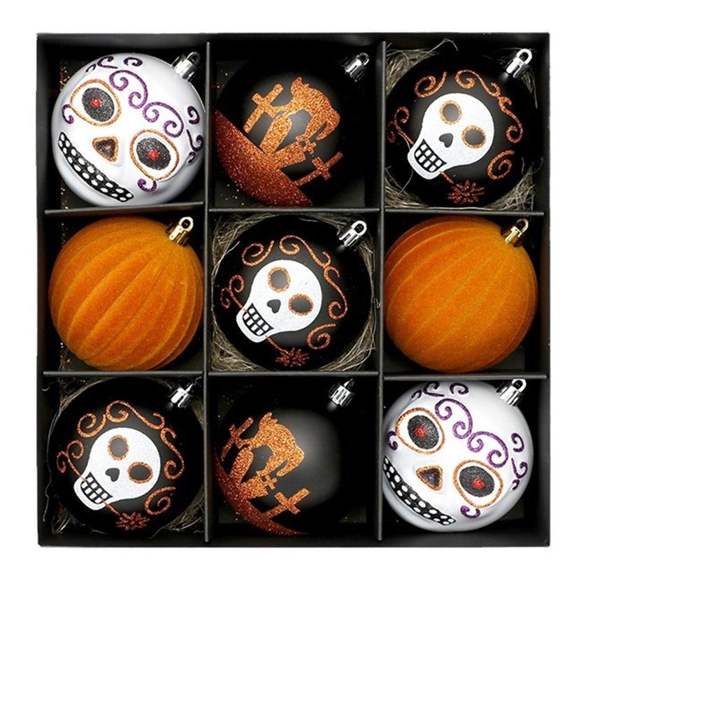 Halloween Decorations 9 Skull/ Painted Plastic Balls Set Home Halloween Party Decoration Tree Pendants