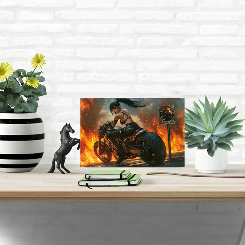 2D Flat Wooden 30*20cm Room Decor Vintage Motorcycle & Fire Design Sign, Wall Art, Long Lifespan Outdoor Decor for Home, Bar, Garage
