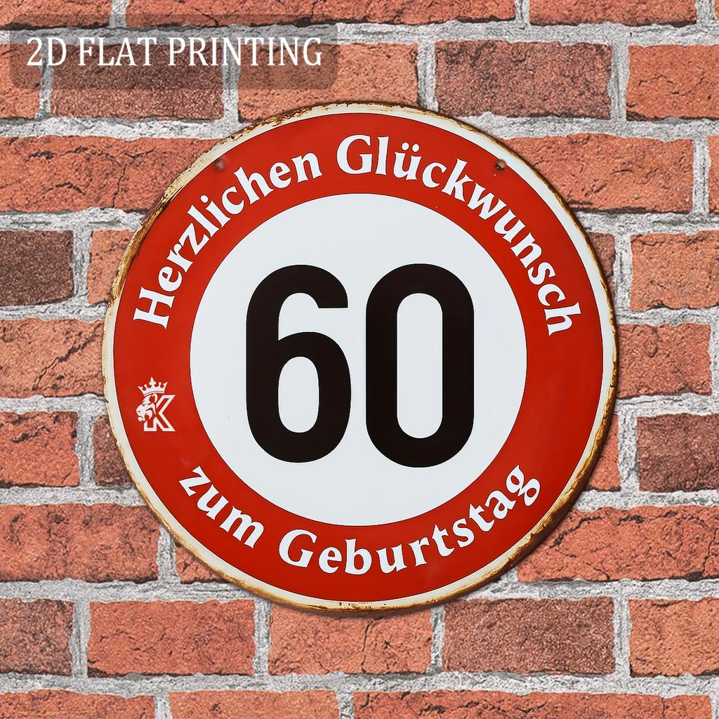 D Flat Pc Th Birthday Sign  German Birthday Decoration with Red  White Accents  HeavyDuty Aluminum Metal Plaque for Mil