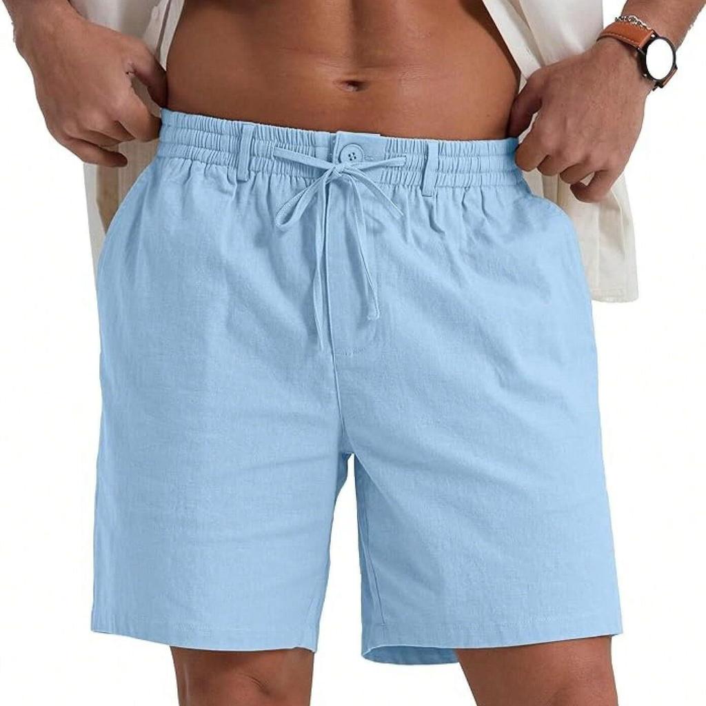 Summer Men's Cotton Linen Breathable Shorts Lightweight Beach Short Pants Casual Cozy Fashion Elastic Waist Male Short Trousers