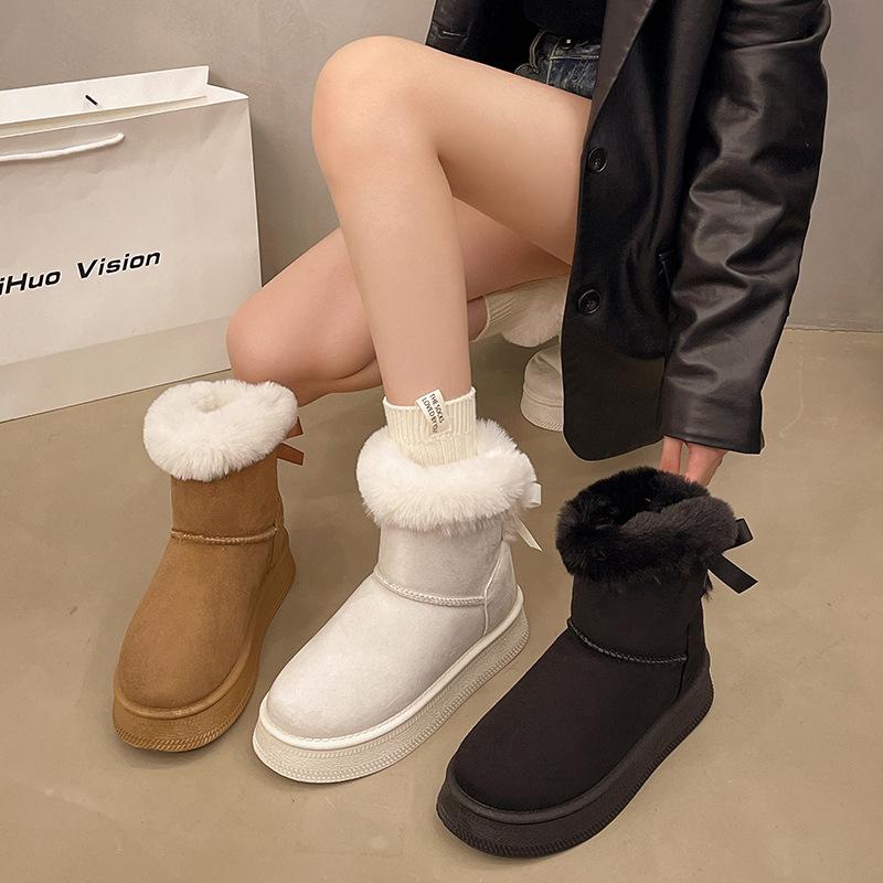 Fashion Snow Boots for Women 2025 Winter New Cashmere Warm Thick Soles Without Heel-covered  Cotton Shoes for Women Snow boots