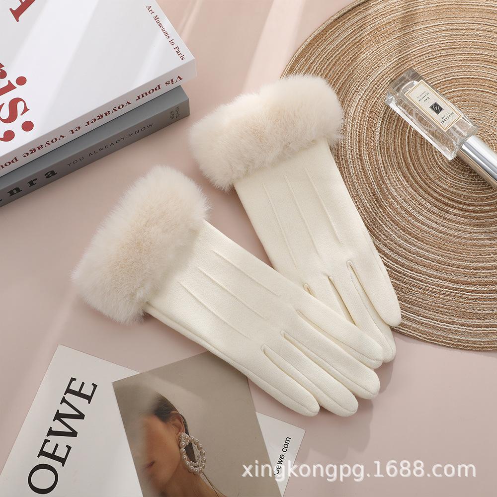 Warm Gloves Women'S German Plush Mouth Windproof And Cold-Proof Plush Outdoor Riding Driving Touch Screen Autumn And Winter Gloves