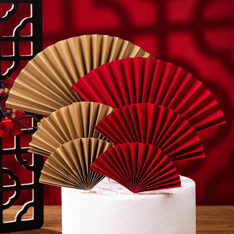 Chinese Style Red Folding Fan Cake Topper