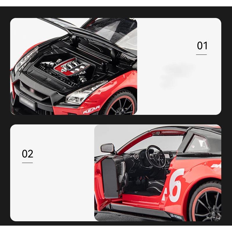 1/22 Nissan Skyline Ares GTR R35 Racing Diecasts & Toy Vehicles Toy Alloy Car Model Sound and Light Collection Kids Toys