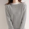 Herbst und Winter neue Rundhals-Farbstreifen-Langarm-Damenpullover Strickpullover Innen und Außen Oberteil Kontrastierendes Basis-Shirt