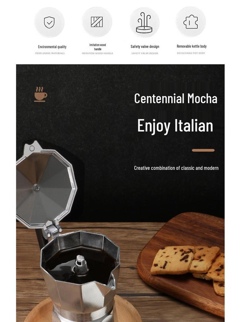 Octagonal Aluminum Moka Pot for Home, Office, or Outdoor Italian Espresso