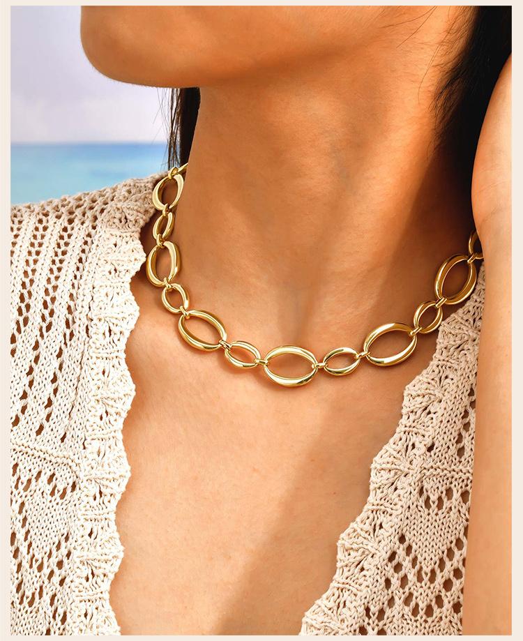 Stainless Steel Minimalist Chain Geometric Necklace for Women, 18k PVD Gold Plated Waterproof Jewelry Wholesale