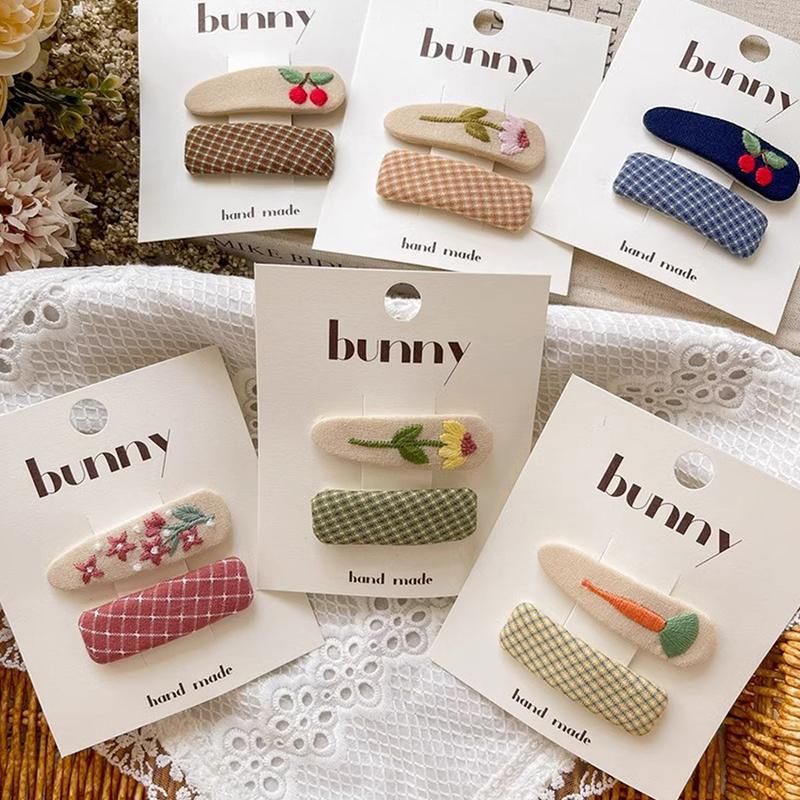 2 Pièces Doux Brodé Fruits Fleurs Pinces à Cheveux Enfants Mignon Polyvalent Épingle à Cheveux Pour Femmes Filles Accessoires Cheveux Cadeaux