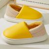 Fashion Comfort Soft Sole Plush Slippers Women Winter Closed Toe Pu Leather Indoor Slides Woman Casual Warm Couple Cotton-Padded Shoes