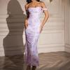 Fishbone Mesh Pleated Dress European and American Sexy Backless One-word Shoulder Tight Hip-wrapped Dress Long Dress
