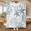 1pc Ocean Element Flannel Blanket, Starfish, Shell, Coral Pattern, Suitable for Ocean Style Decor, Soft And Skin-Friendly, Wrapping The Romantic Atmos