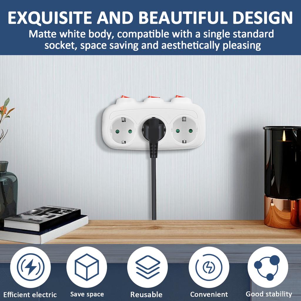 Multi Plug EU Socket Adapter With ON/OFF Individual Switch 250V European Standard Multiple Electric Sockets AC Power Converter