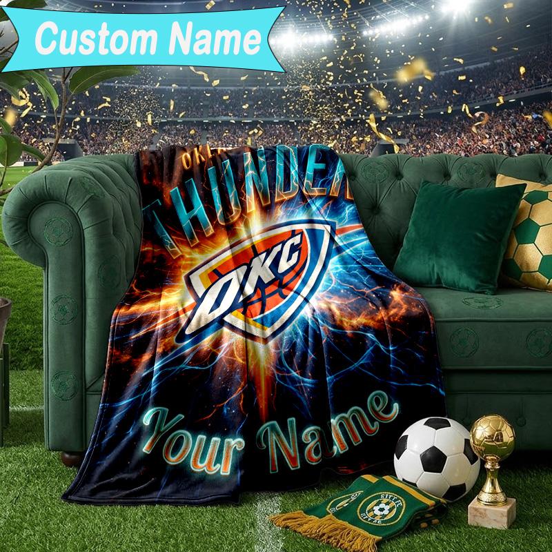 Custom Name Blanket Thunder Basketball Team Blanket Bedding Blanket for Travel, Camping, Living Rooms, Offices, Sofas, Fan Christmas Gift