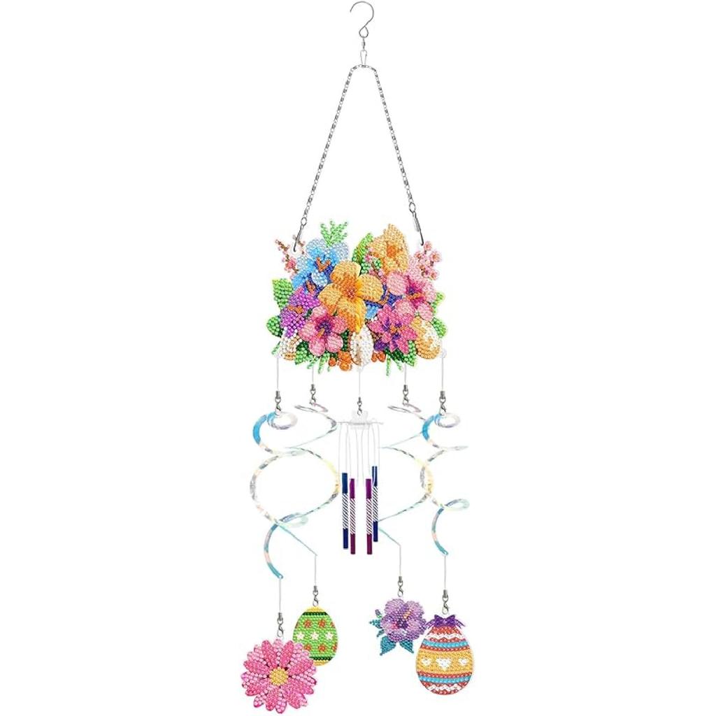 Generic DIY Dotted Diamond Art Painting Wind Chime Kit, Three-Dimensional Sun Catchers Diamonds Dot Paintings Hanging Ornaments, for Spring Garden