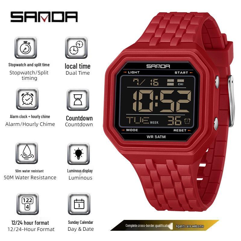 Sanda Teen Waterproof Square Watch with Countdown & Alarm