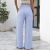 Women's Casual Loose Fit High Waist Striped Wide Leg Pants with Pockets Elastic Waistband Comfortable Long Trousers for Everyday Wear