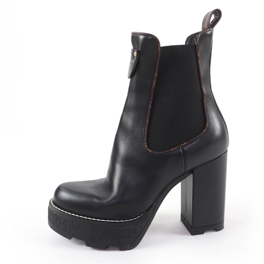 Great LOUIS VUITTON short boots Monogram leather black leather Women 35 Used