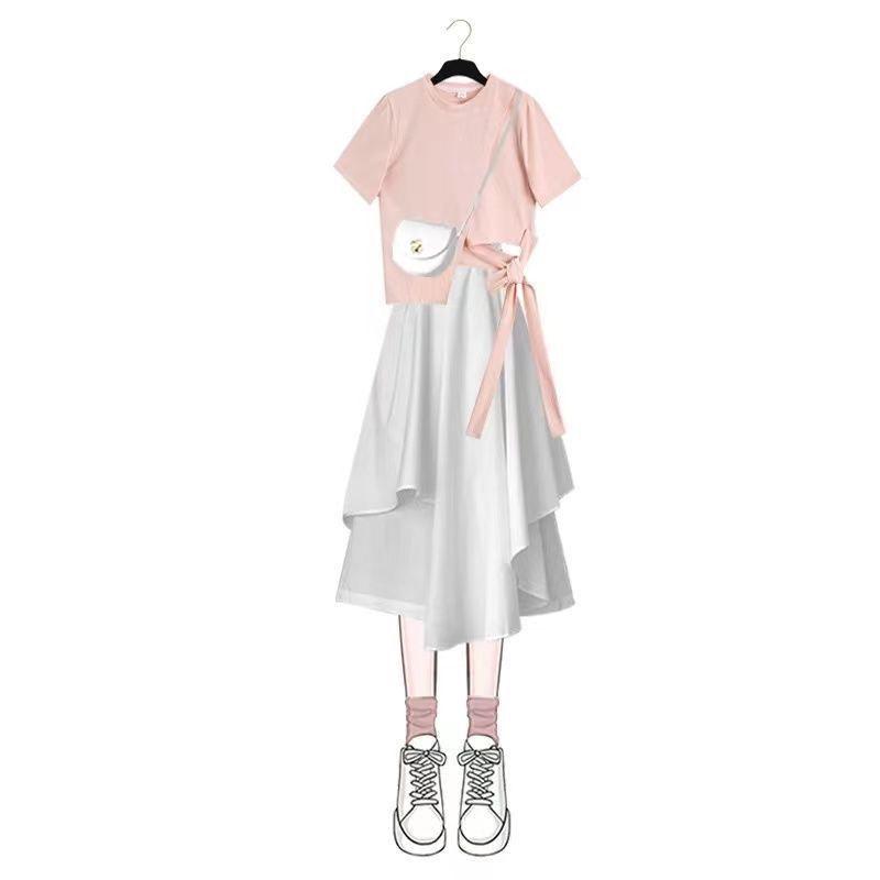 Trendy Two-Piece Summer Set: Women's Short Sleeve T-Shirt + White Skirt for 2026