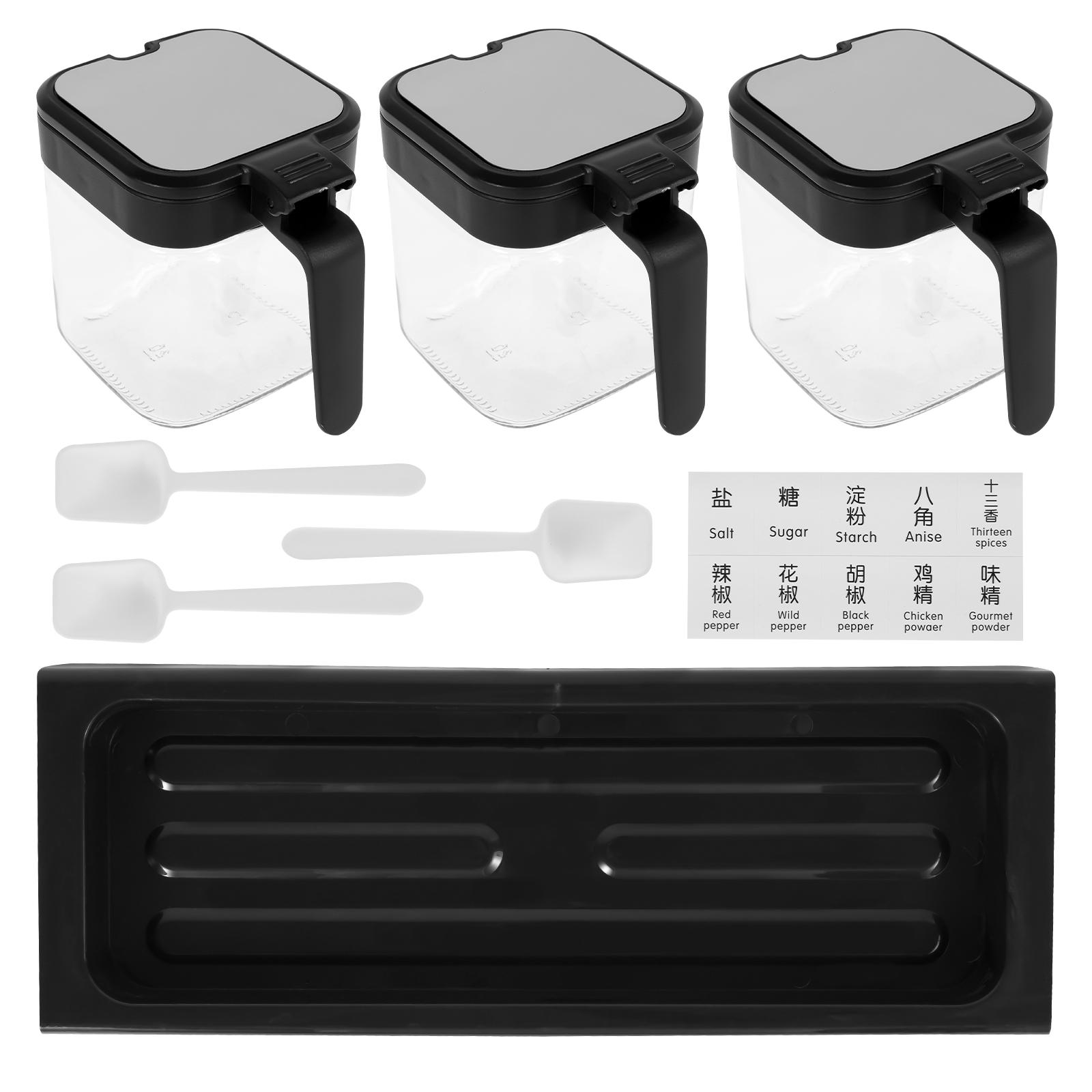 

Glass Condiment Jar with Tray Spice Container and Lid and Spoon Enduring Seasoning Jars Organizer Storage Bottles for Spice Rack чёрный