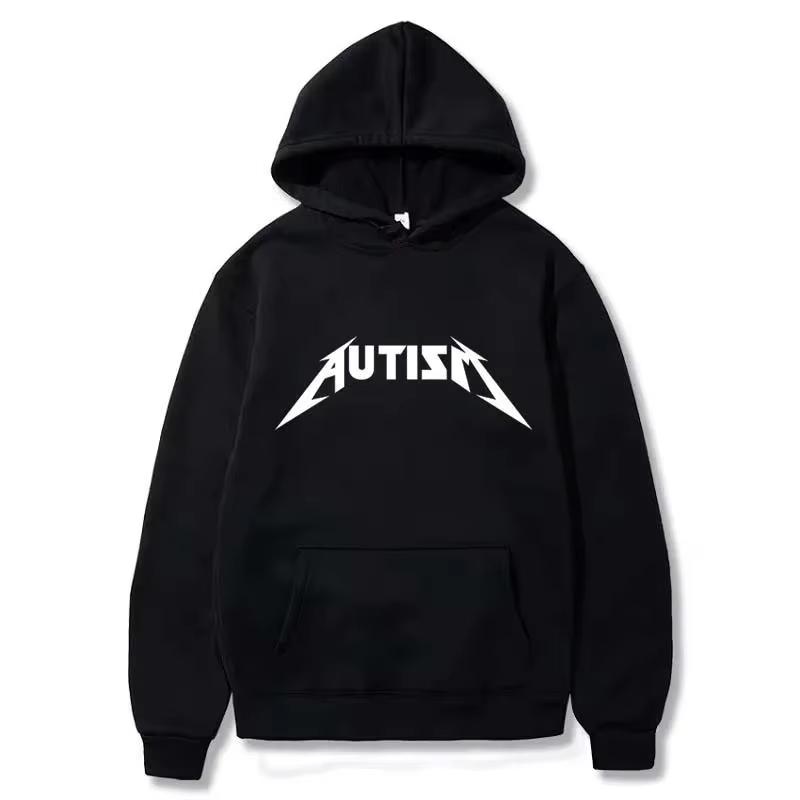 Men Women Fashion Hip Hop Fleece Hoodie Autism Metal Rock Meme Hoodie Top Oversized Pullover Winter Sport Sweatshirt for Men