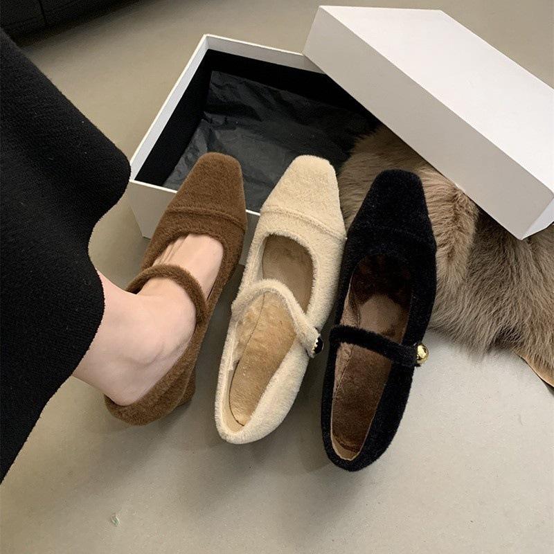 

Mao Mao shoes women wear thick heels in winter Mary Jane single shoes velvet cotton shoes fairy late evening temperament women s high heels 40 абрикосовий