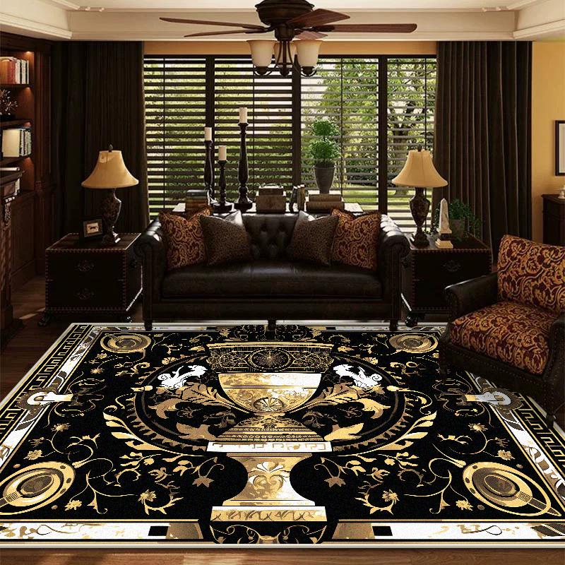 Black Golden Living Room Carpet Luxury Home Decoration Cup Large Area Rugs 200x300 Bedroom Lounge Non-slip Washable Floor Mat
