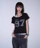 PRENDA 97 Curved Layered Graphic Top Black